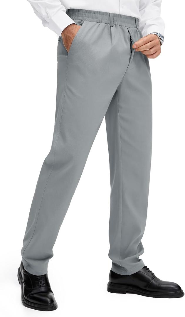Comdecevis Men's Casual Elastic Waist Pants for Seniors with Magnet Button (Black, M)