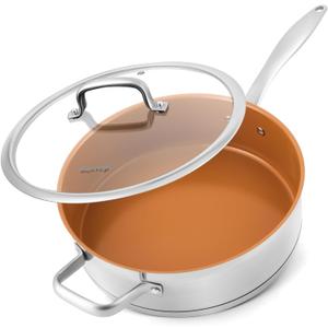 duxtop pro Ceramic Saute Pan, 11.6 Inch Nonstick Frying Pan without PFAS, PTFE, or PFOA, Stainless Steel Base Deep Skillet for All Cooktops, Oven & Dishwasher Compatible