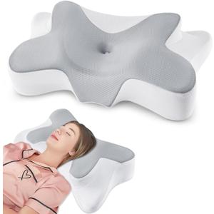 DONAMA Cervical Neck Pillow for Pain Relief,Odorless Contour Memory Foam Pillows with Cooling Pillowcase Cozy Sleeping, Orthopedic Ergonomic Bed Pillows for Side Back Stomach Sleepers (Queen Size 25.2"Lx14.6"Wx5.1"H, Grey)