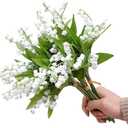 24Pcs Lily of The Valley Plastic Flower, Artificial White Bell Orchids,Artificial Flowers Bridal Wedding Bouquet for Home Garden Party Wedding Decoration (White)