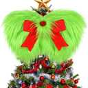Christmas Bow, Christmas Tree Topper Bows, 18x14'' Large Fluffy Green Bow Christmas Decorations with Red Bows, Christmas Wreath Bows Hanging Ornaments for Holiday Front Door Wall Window Fireplace