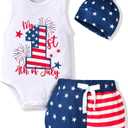 Aalizzwell Baby Boys Summer Clothes Sleeveless Bodysuit Shorts Outfit (3-6 Months, American Flag Blue)