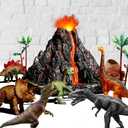 Large Volcano Set with 9 Realistic Dinosaur Action Figures for Kids 2 3 4 5 6 8 10 Years, Simulated Volcanic Eruptions w/Sounds, Volcano Can Store Dinos, Gift for Toddlers Boys & Girls