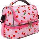 FlowFly Kids Double Decker Cooler Insulated Lunch Bag Large Tote for Boys, Girls, Men, Women, With Adjustable Strap, Cherry