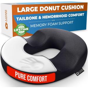 5 STARS UNITED Donut Pillow Hemorrhoid Tailbone Cushion  Large Cushion for Pain Relief  Coccyx, Prostate, Sciatica, Pelvic Floor, Pressure Sores, Pregnancy, Postpartum Recovery, Black