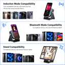 Induction Speaker with Phone Stand 5 in 1 Wireless Induction Bluetooth Audio for iPhone Android Phone Speakers Amplifier with Rechargeable Colorful Light, Birthday Gifts for Men Women Teens (Black)