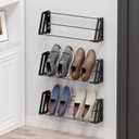 Wall Mounted Shoe Rack, 3 Pack Wall Shoe Rack Holds 6 pairs of shoes with Sticky Adhesive Strips, shoe organizer Space Saving Slim Organizer Racks Wall Mount Shoe Storage for Camper shoe hanger Black