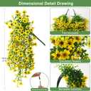 ZFProcess Artificial Hanging Flowers Plants for Outdoor Spring Summer Decoration, 2PCS Faux Silk Daisy UV Resistant Look Real for Outside Home Indoor Planter Porch Garden Yard Decor(Yellow)