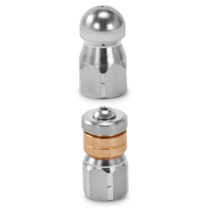 RIDGE WASHER Sewer Jetter Nozzle for Pressure Washer, 2 pcs Drain Cleaning Nozzle Tips Kit for Drain Jetting Hose Stainless Steel, Rotating Button Nose with 1/4'' Quick Connect, 5000 PSI