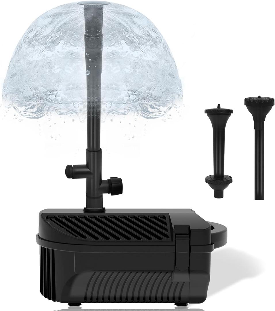 1050GPH/85W Large Water Fountain Pump, Pond Pump Fountain Kits for Outdoor, Pond Equipment with 3 Nozzle Options, Adjustable Water Flow, IPX8 waterproof, Black
