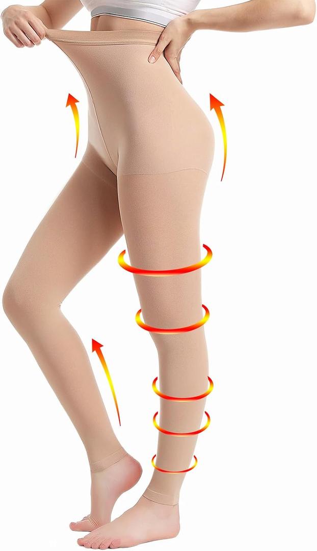 Medical Compression Pantyhose for Women & Men, 20-30mmHg Graduated Support Tights, Opaque Footless High Waist Tights, Graduated Tights for Varicose Veins, Edema, Deep, Thrombosis, During (Beige), Large 