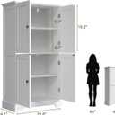 ChooChoo Bathroom Floor Cabinet, Modern Bathroom Storage Cabinet with 4 Doors and Adjustable Shelves, Freestanding Cupboard for Living Room, Kitchen Pantry, White, 14.17"D x 25.59"W x 43.31"H