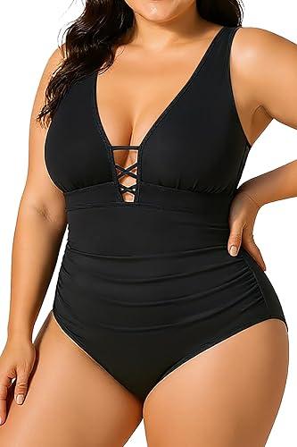 Yonique Women Plus Size One Piece Swimsuit Tummy Control Bathing Suits Lace up Plunge Swimwear, XL Yonique Women Plus Size One Piece Swimsuit Tummy Control Bathing Suits Lace up Plunge Swimwear, XL
