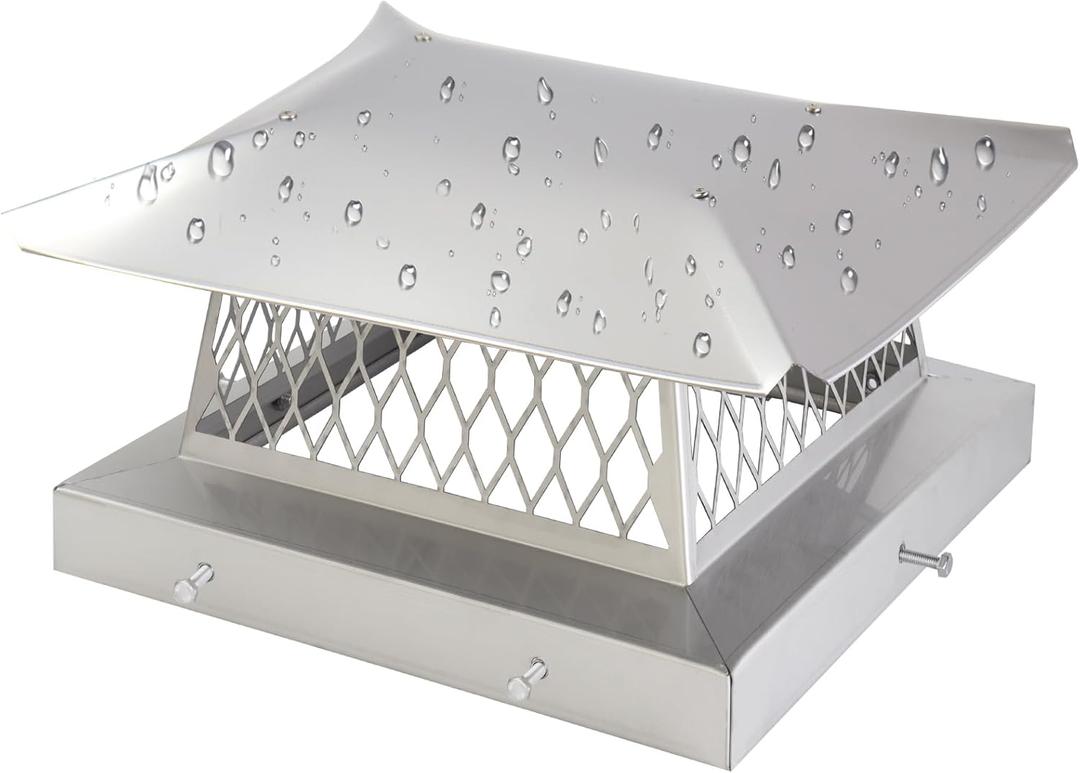 13" x 13" Chimney Caps Fireplace Chimney Cover for Outside Flue Tile Clay, Chimney Flue Cover Chimney Vent Cap with Screen Hood Plate,304 Stainless Steel Chimney Rain Cap Roof Rain Guard Top Protector