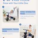 KRIDDO 2-in-1 Toddler Tricycle for Ages 18 Months to 5 Years Old - Extended Push Handle for Effortless Push, Gift Trike for Toddler 3 to 5 Year, Kids Tricycle with Foldable Front Footrest, Blue, Medium