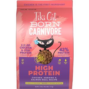 Tiki Cat Born Carnivore High Protein Dry Cat Food, Chicken, Herring & Salmon Meal, 2.8 lbs. Bag (EXP 02/20/28)