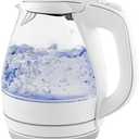 OVENTE Electric Kettle, 1.5L Borosilicate Glass Countertop Water Heater and Boiler for Coffee or Tea, BPA-Free, Auto Shut-Off, Boil-Dry Protection, Removable and Washable Spout Filter, White KG83W