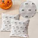 4 Pcs Halloween Throw Pillow Covers 18x18, Soft Faux Fur Pillow Cases Decorations, Fluffy Plush Accent Couch Cushion Case for Halloween Chair Sofa Bedroom Living Room Home Decor(Ghost B)