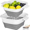 ROTTOGOON Collapsible Colander Set with Strainer Bowl, 2 in 1 Fruit Washing Basket with Strainer, 5 + 3 QT Plastic Colanders for Kitchen, Foldable Double Layered Colanders Bowl for Vegetable, Grey