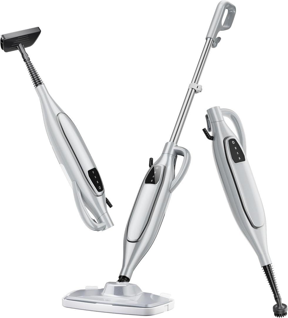 Steam Mop, 11-in-1 Powerful Handheld Steam Cleaner with 11.8 OZ Removable Tank, Detachable Steam Mops for Floor Cleaning with 23FT Power Cord (Silver Gray)