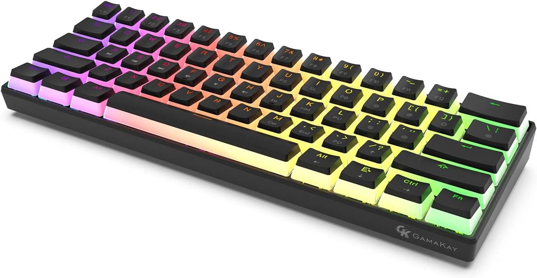 GK GAMAKAY MK61 RGB Pudding Keyboard, 61 Keys Gateron Optical Switch PBT Pudding Keycaps, Hot Swap Backlit Ultra-Compact Wired Gaming Keyboard for Windows Mac PC Gamers (Yellow Switch V2, Black)