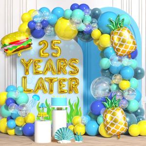 158Pcs Yellow Cartoon Birthday Party Decorations 25 Years Later Balloons 25th Ocean Theme Yellow and Blue Foil Balloons Hamburger Pineapple Balloon for Mermaid Birthday Party Balloon Decorations
