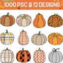 2 x Plaid Pumpkins Stickers Roll - 1000 Pcs Colorful Buffalo Plaid Pumpkin Pattern Self-Adhesive Stickers 12 Designs Pumpkin Decals Thanksgiving Autumn Labels for Fall Harvest Party Supplies