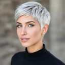 Platinum Pixie Cut Synthetic Wig, Short Silver Gray Hair, Textured Layered Style Synthetic Short Pixie Wigs for Women