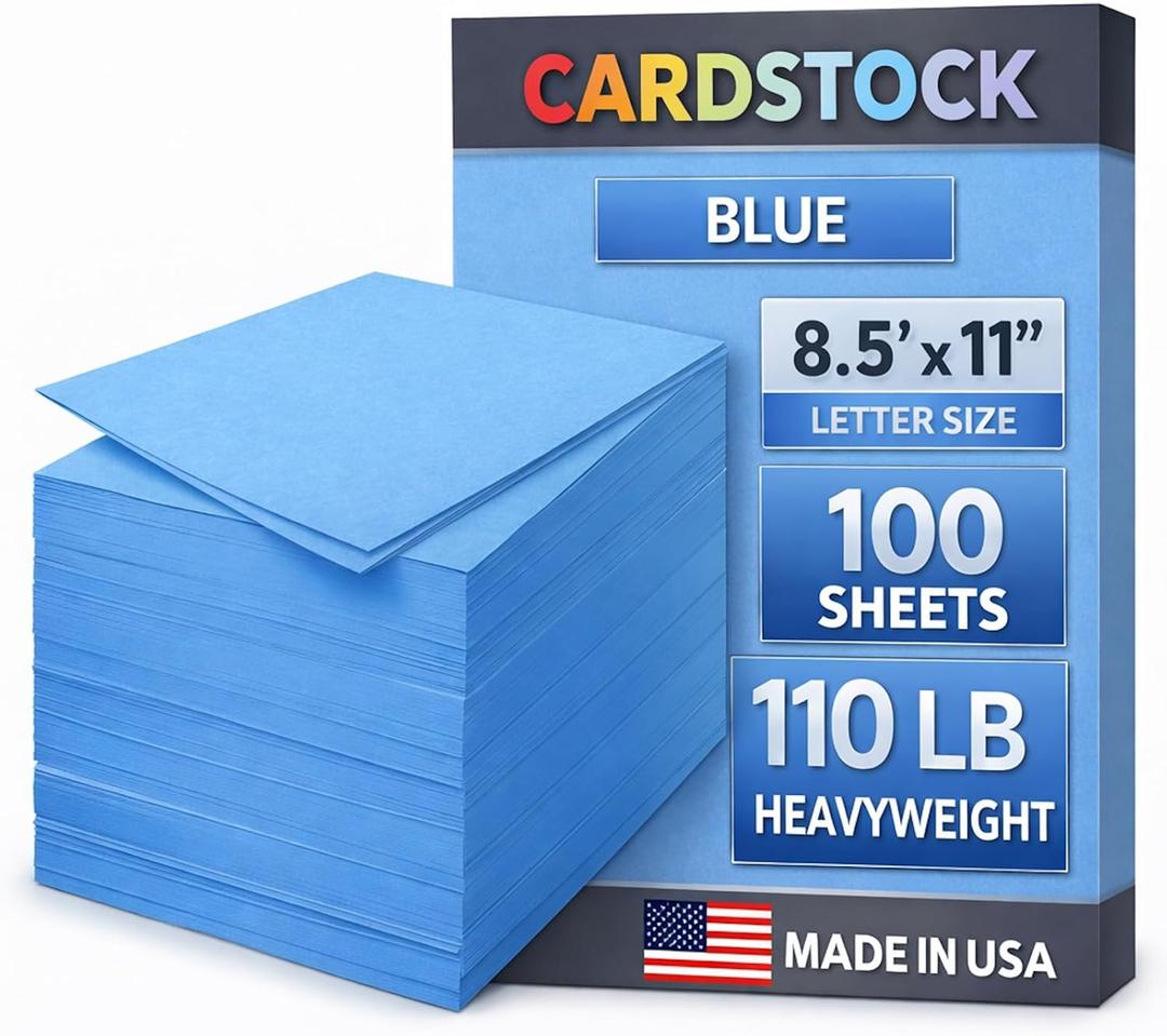 Woodlake Blue Cardstock Printer Paper, 8.5x11Letter Size 100Sheets, 110LB Heavyweight Colored Card Stock, For Copy Printing, Invitations, Scrapbooking & Art Projects, Made in USA