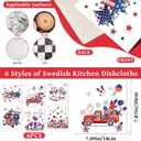 Patriotic Swedish Kitchen Dishcloths, 6 Pack 4th of July Dish Cloths Towel, Reusable America Flag Sponge Cleaning Cloths for Independence Memorial Day Home Decoration Gifts 7 x 8 in