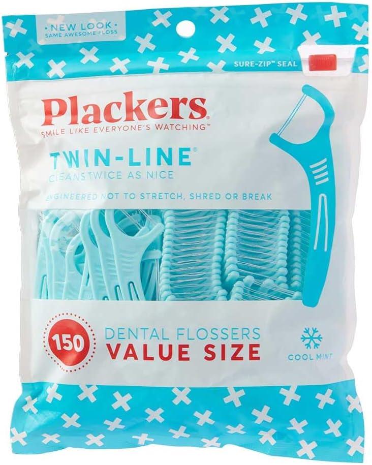 Plackers Twin-Line Advanced Cleaning Whitening Formula Dental Flossers, Mint, 150 by Plackers