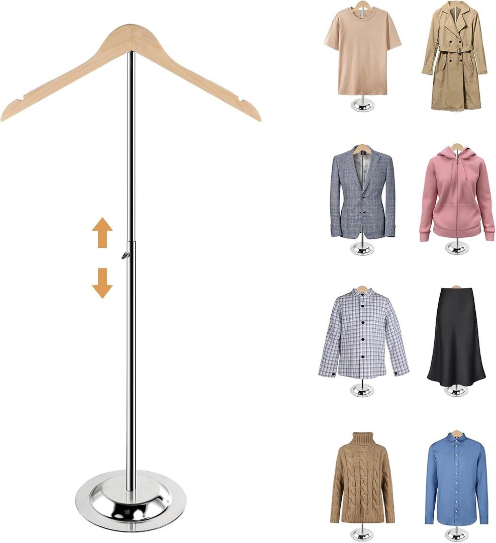 20-35 Inch Height Adjustable Shirt Display Stand, T Shirt Display Stand for Vendors, Mannequin Rack for Clothing Dress Garment Coat Retail (Wooden-primary color, 1 Pcs)