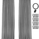 INOVADAY 100% Blackout Curtains for Bedroom, Black Out Curtains 84 Inch Long, Clip Rings Linen Blackout Drapes, Thermal Insulated Room Darkening for Living Room, 2 Panels - Dark Grey,W50xL84