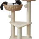 Rattan Cat Tree Tower with Rattan Basket for Large Cats Up to 20LBS Cat Houses & Condos Cat Hammocks Beds(2 Basket)