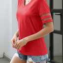 TICTICMISS Women's V Neck T Shirts Mesh Panel Short Sleeve Tops Casual Summer Tees (Red, M)