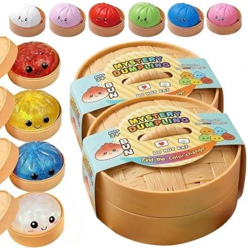 Random Flashy Dumpling Box Soft Toy, Colorful Smile Steamer Baozi Stress Relief Ball, Fun Party Solo Play, 1 pc