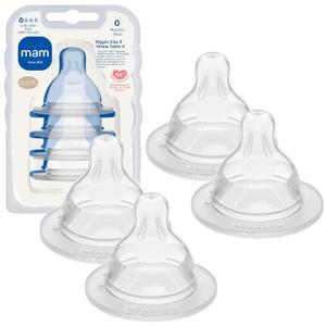MAM Baby Bottle Nipples Extra Slow Flow Size 0, for 0+ Month Newborn Babies, Skin Soft BPA Free Silicone, 94% Nipple Acceptance, Fits All MAM Bottles, Developed with Medical Experts, Made in Europe (4 Count (Pack of 1))