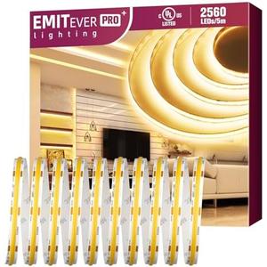 EMITEVER COB LED Strip Lights Warm White, 3000K Tape Light Premium High Density, DC 24V, 360+Lumens/ft, 2560LEDs/Spool, Ra 90+, 16.4ft/5m, UL Listed 5 Year After-Service (power supply sold separately)