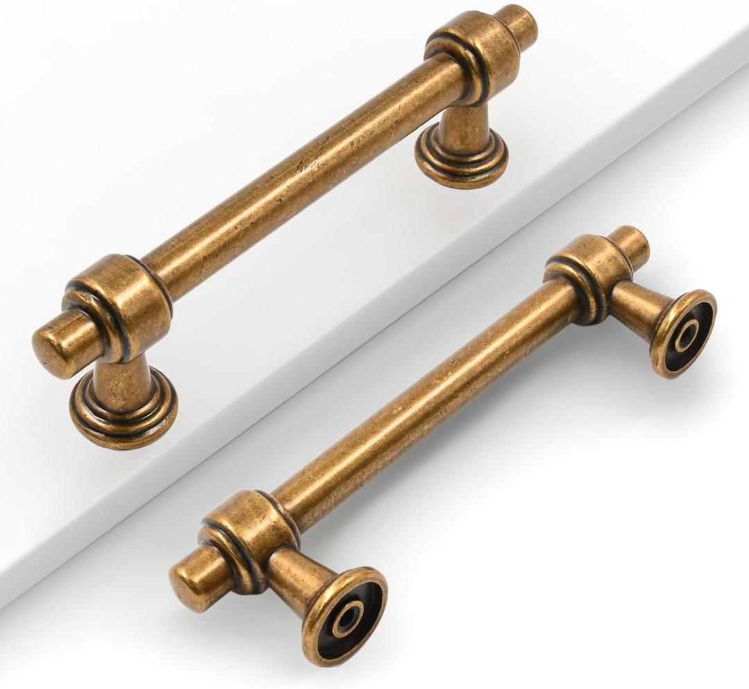 10 Pack 3.75"(96mm) Antique Brass Cabinet Pulls Kitchen Cabinet Handles Vintage Cabinet Hardware Drawer Pulls for Bathroom Cupboard CK0081