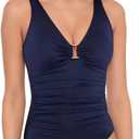 Ralph Lauren Women's Beach Club Solids Ring One Piece Swimsuit Dark Navy