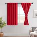 Hiasan Red Christmas Curtains for Bedroom Blackout Window Curtains 54 Inches Long Noise Reducing Rod Pocket Thermal Drapes with Tiebacks for Nursery,42 inch Wide, 2 Panels