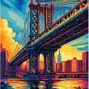 Manhattan Bridge Paint by Numbers Kit for Adults Beginner Sunset Oil Painting Kit Adult Paint by Number Kits on Canvas DIY Painting for Beginners Art by Numbers for Gifts Home Wall Decor 16x20 Inch﻿