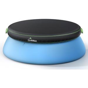 UIRWAY 8FT Round Pool Cover, Inflatable Pool Covers for Above Ground Pools with Elastic Cord - Snug Fit & Easy Set, Outdoor Swimming Pool Cover with 2 Reflective Strip Handles, Black