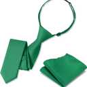 Boys Tie Pocket Square Set Pre-tied Adjustable Kids Solid Color Necktie for Age 8-12 Years with Gift Box (Emerald Green)