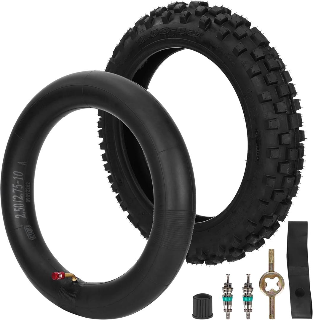2.50-10 Tire and Inner Tube with TR87 Valve Stem for XR50 CR60R CRF50 SX500 MX500 MX650 Dirt Rocket QG-210 MVX70 MVX110 Baja DR49 Tao DB10 PW50 KDX50 TTR50 DR-Z70 JR50 Off Road Pit Bike