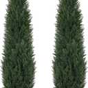 Artificial Cedar Topiary Trees, 5FT UV Resistant Topiary Trees Artificial Outdoors, Realistic Pre-Potted Faux Cypress Plants for Outdoor Porch, Home Entryway, and Garden Decor, Set of 2