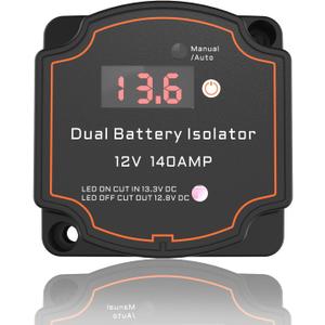 Smart Dual Battery Isolator 12V 140A Auto or Manual Control, Waterproof Voltage Sensitive Relay(VSR) with Digital Voltmeter for Car, RV, ATV, UTV, Boat, Marine