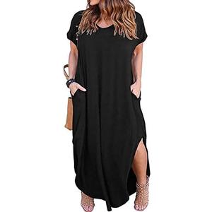 Kancystore Women's Plus Size Dresses Summer Casual Loose Pocket Short Sleeve Slits Long Maxi Dress, Size 5X