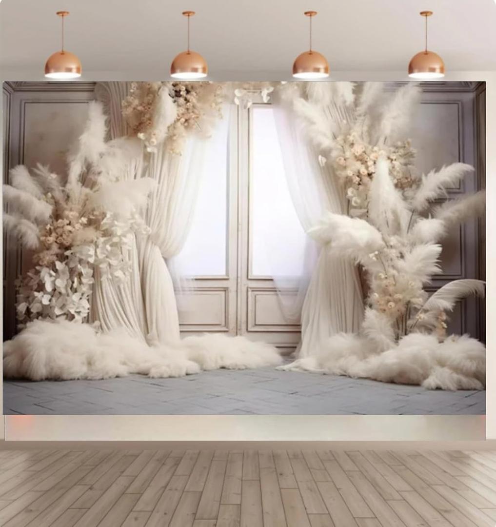 7x5ft Bohemian Pampas Grass Portrait Photo Studio Birthday Photography Backdrops Floral Arches Window Adult Women Wedding Maternity Decorative Backdrops