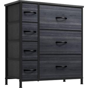 YITAHOME High Storage Tower with 7 Drawers - Fabric Dresser, Organizer Unit for Living Room, Closets,- Sturdy Steel Frame, Easy Pull Fabric Bins & Wooden Top (Black/Grey)
